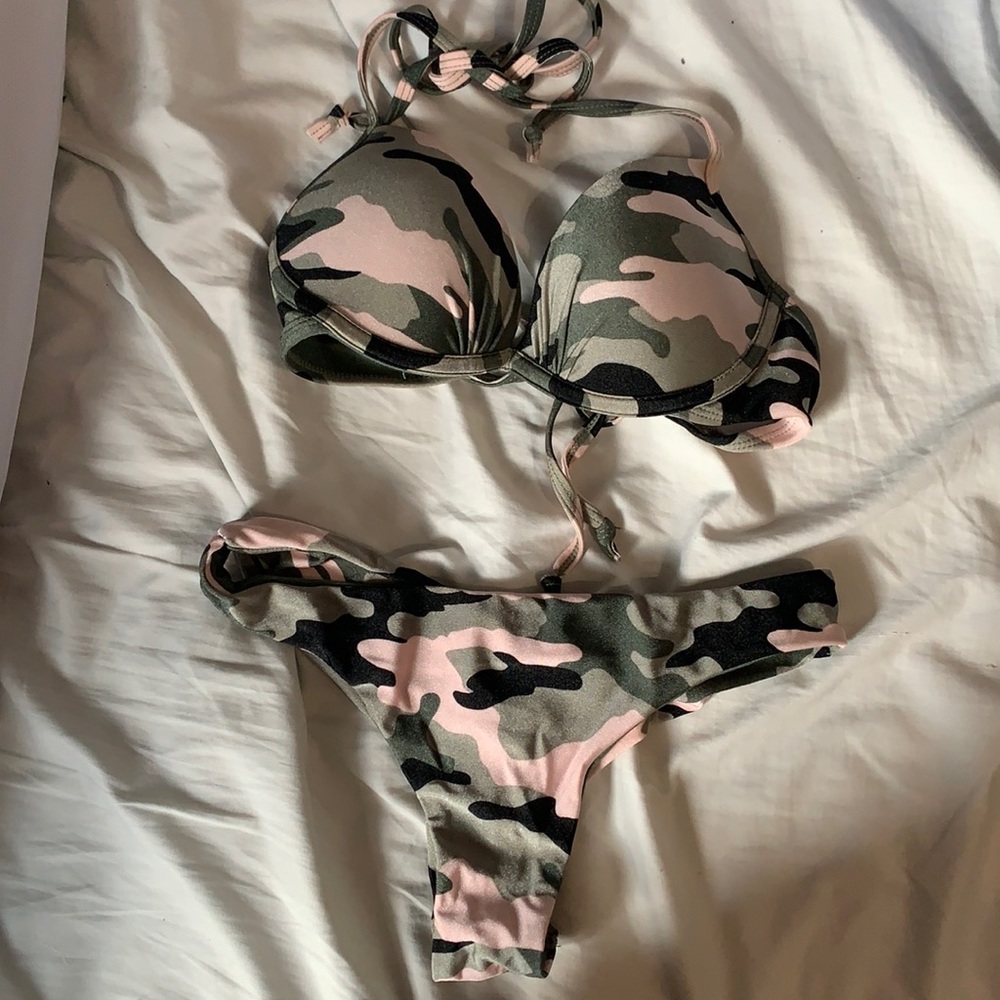 Ardene pink camo push up thong bikini set